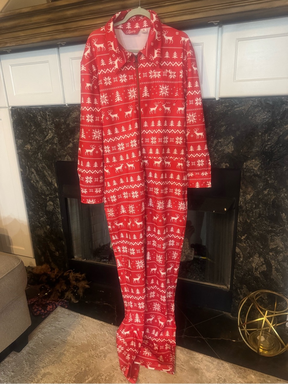 Men's Red Holiday Reindeer Zip-Front Sleep Onesie